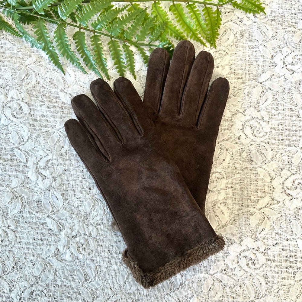 Genuine Leather + Faux Fur Chocolate Brown Gloves